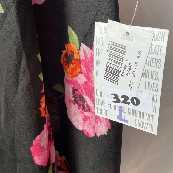 Lularoe Shirley Kimono black with floral print Size Large - Picture 2 of 6